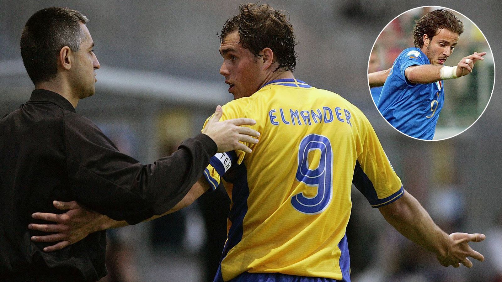 
                <strong>EM-Endrunde 2004</strong><br>
                Torschützenkönige: Johan Elmander (li., Schweden) und Alberto Gilardino (re., Italien)Je vier Treffer
              