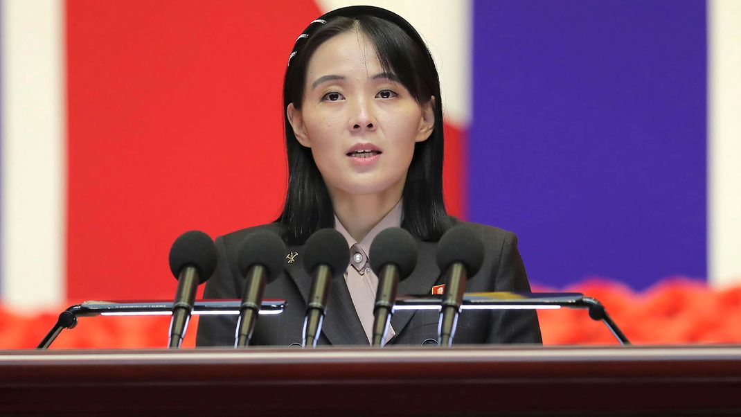 Kim Yo Jong, die Schwester des nordkoreanischen Diktators Kim Jong Un, bei einer Rede
