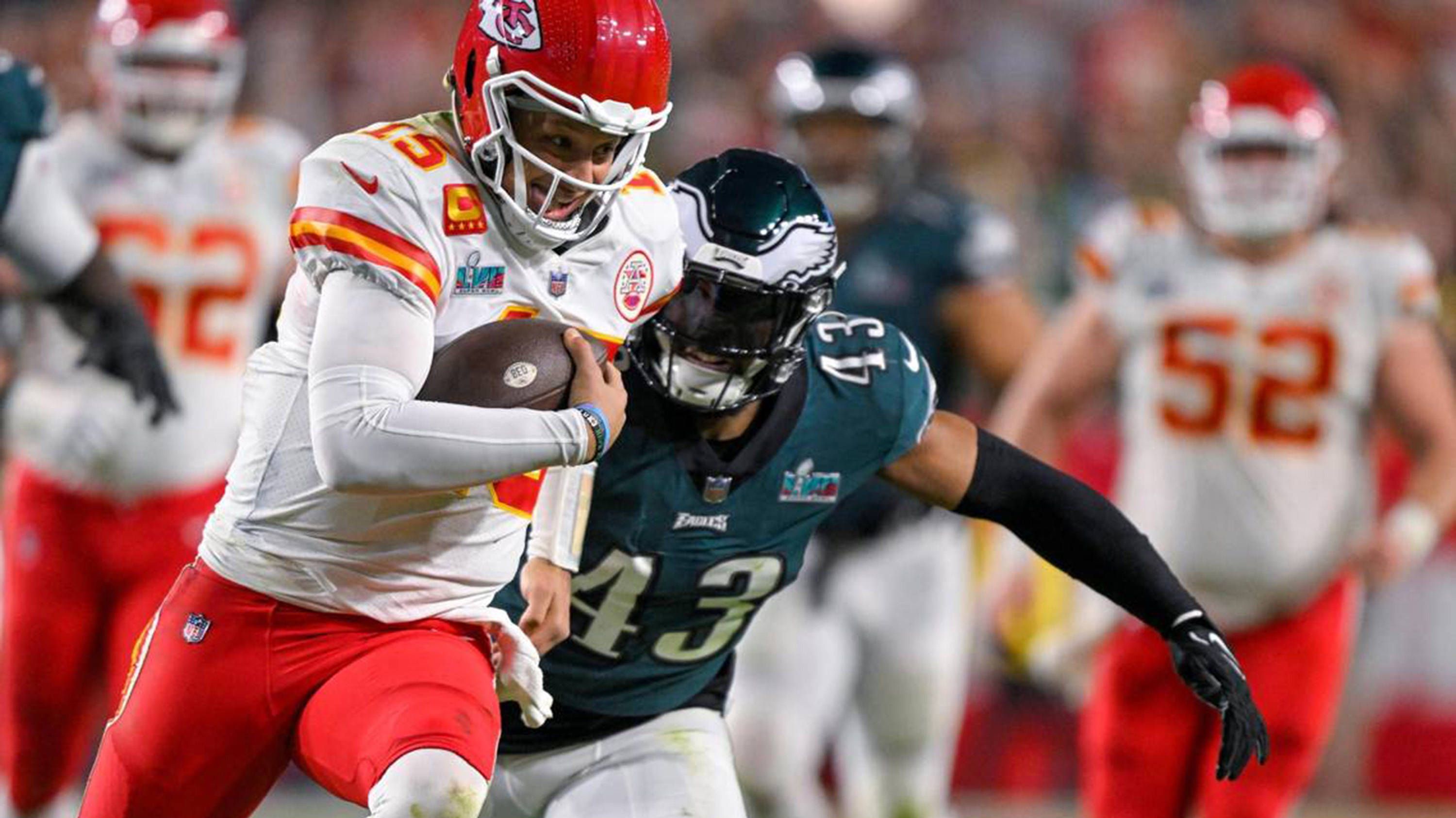 <strong>Platz 1 (geteilt): Philadelphia Eagles</strong><br>Letzte Super-Bowl-Teilnahme: Saison 2022<br>Gegner: Kansas City Chiefs<br>Ergebnis: 35:38