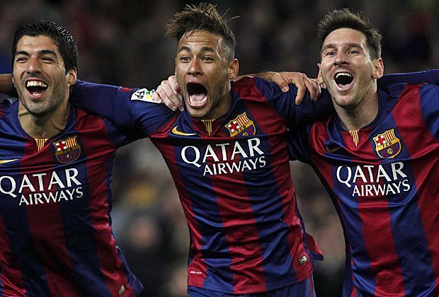 
                <strong>Neymar, Messi, Luis Suárez (FC Barcelona)</strong><br>
                Platz 2 - FC Barcelona: Luis Suarez, Neymar, Lionel Messi. Sie sind das katalanische Gegenstück zu Reals BBC. Messi, Suarez und Neymar sind MSN - und mit zusammen 39 Toren weit vor den Real-Rivalen. Suarez traf in seiner zweiten Saison bislang 17 Mal, Neymar ein Mal weniger. Messi hängt aufgrund einer Verletzungspause etwas hinterher. Er hat bislang sechs Treffer erzielt.
              