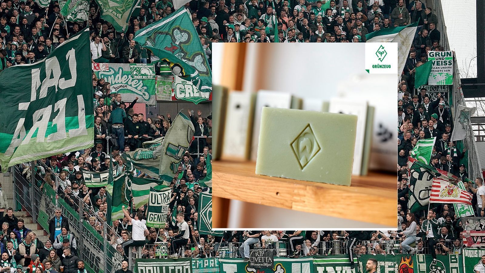 
                <strong>SV Werder Bremen</strong><br>
                Selbst beim Händewaschen und unter der Dusche darf der Lieblingsverein nicht fehlen. Der SV Werder Bremen bietet eine Seife für beide Zwecke an. Für acht Euro kann man die Seife, die Bio-Shea-Butter enthält, im Fanshop erwerben.
              