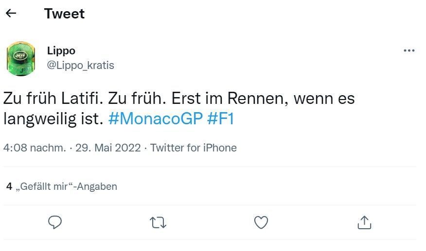 
                <strong>So reagiert das Netz auf den Monaco-GP</strong><br>
                "Lippo_kratis" fokussiert sich auf den Pechvogel des Starts.
              