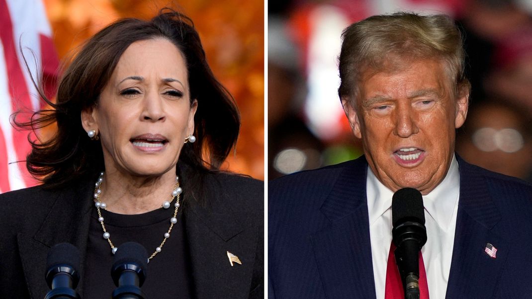 Präsidentschaftskandidatin der Demokraten, Kamala Harris (l.)  und Republikaner Donald Trump liefern sich ein enges Duell.