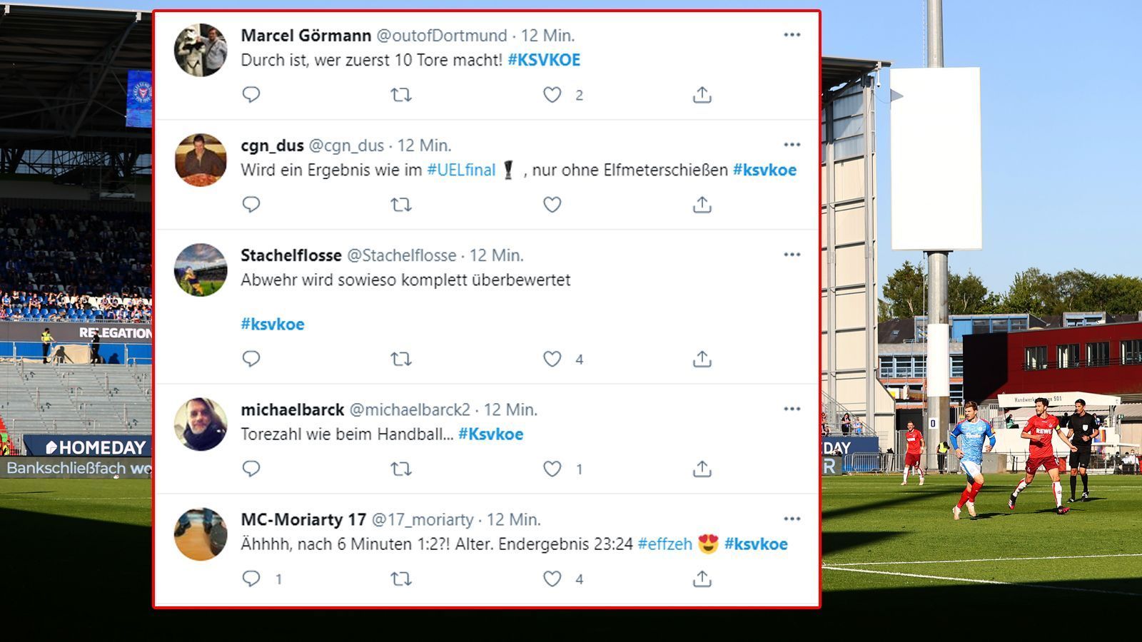 
                <strong>Wie beim Handball</strong><br>
                Torezahl wie beim Handball, wer zuerst zehn Tore gemacht, gewinnt und Abwehr wird sowieso komplett überbewertet: Twitter lieferte nach den irren Auftaktminuten eine echte Sprüche-Show. 
              