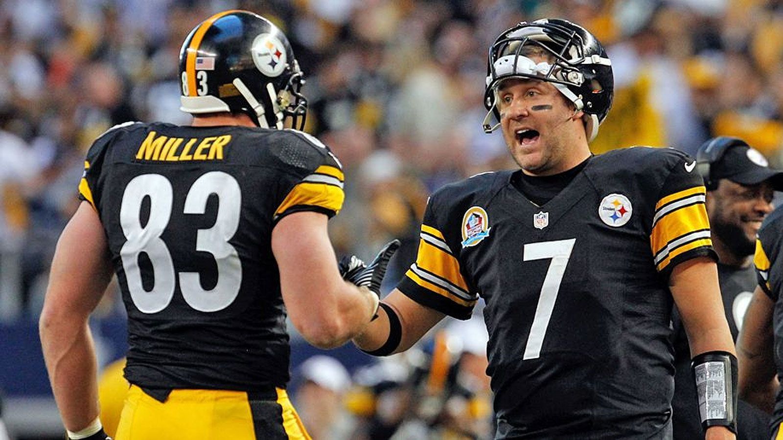 
                <strong>Platz 7 (geteilt): Ben Roethlisberger und Heath Miller </strong><br>
                &#x2022; 45 Touchdowns<br>&#x2022; Pittsburgh Steelers (2005 bis 2015)<br>
              