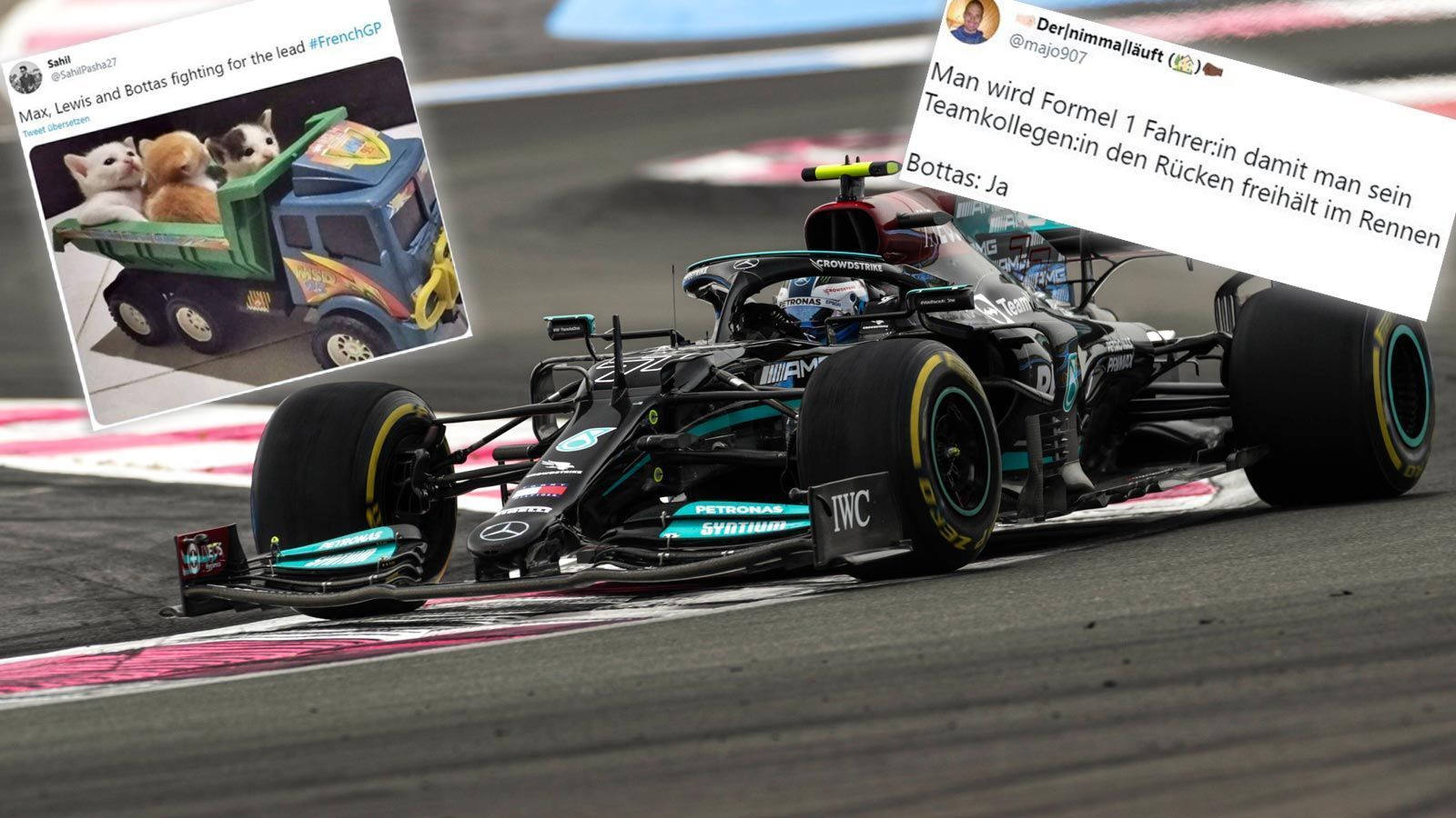 
                <strong>"Bottas hat nix im Mercedes zu suchen": F1-Netzreaktionen</strong><br>
                Der Große Preis von Frankreich geht an Max Verstappen, der damit seine WM-Führung ausbaut. Er setzt sich in einem Krimi vor Lewis Hamilton und Sergio Perez durch. Wir haben die besten Netzreaktionen gesammelt. 
              