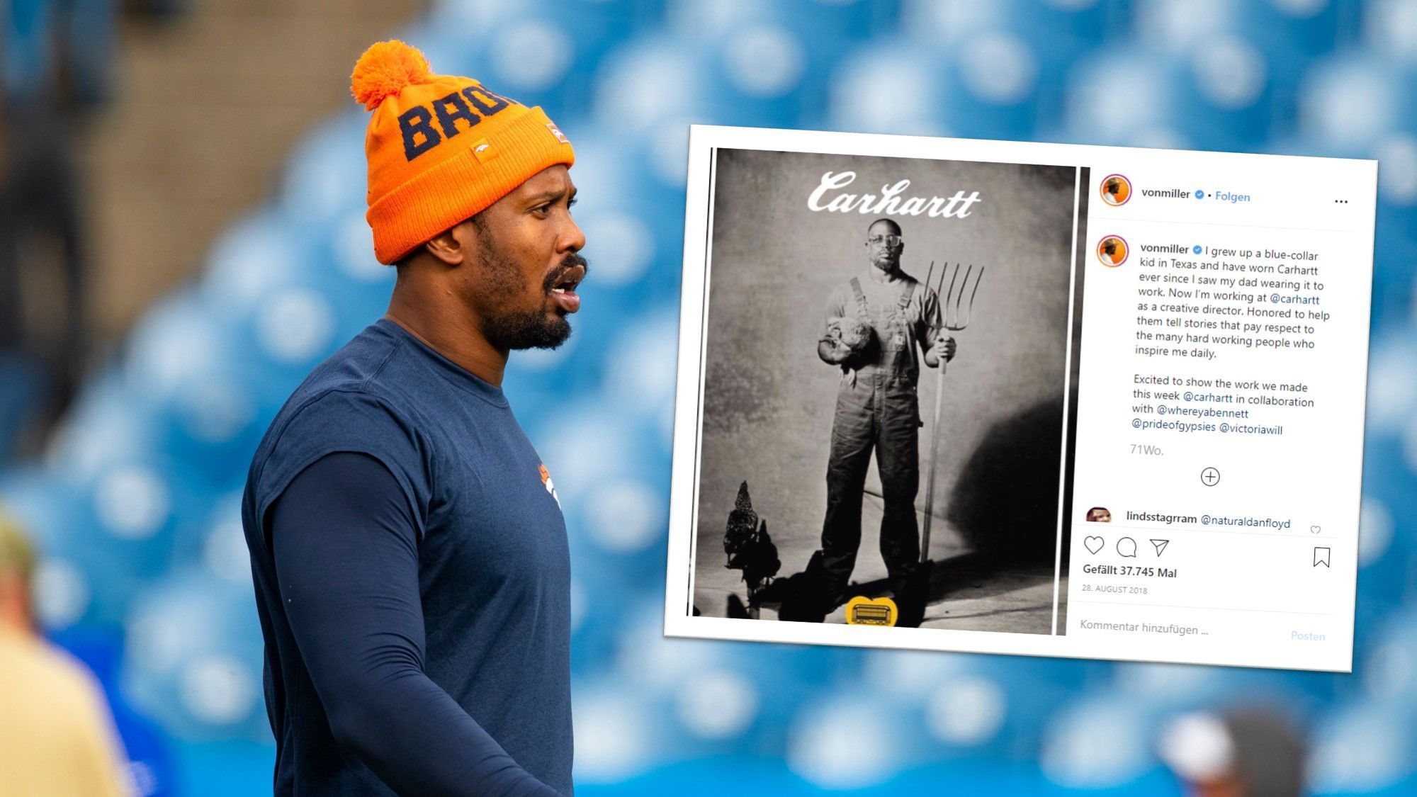 
                <strong>Von Miller</strong><br>
                Von Millers Liebe zu Hühnern ist so groß, dass sich der Denver Broncos Star eine ganze Chicken Farm in seiner Heimat Texas gegönnt hat.
              