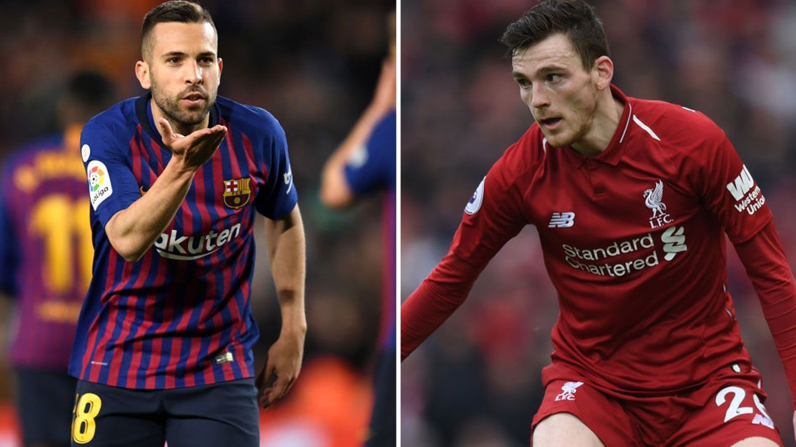 
                <strong>Linker Außenverteidiger: Jordi Alba vs. Andrew Robertson</strong><br>
                Und auf der linken Abwehrseite? Dort haben die "Blaugrana" einen der besten seines Fachs. Jordi Alba (l.) beackert die Außenbahn bereits seit seiner Ankunft in Barcelona vor knapp sieben Jahren zuverlässig. Ihm gegenüber steht Andrew Robertson, der sich rasant an das Klopp'sche Tempospiel beim LFC gewöhnt hat und immerhin Albas Landsmann Alberto Moreno verdrängt hat. Für einen Erfolg in diesem Vergleich reicht das jedoch nicht. Zwischenstand: Barca stellt den alten Abstand wieder her - 4:1
              