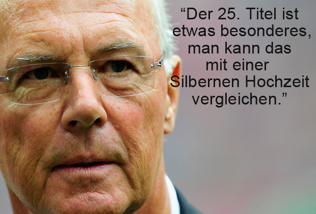 
                <strong>Franz Beckenbauer</strong><br>
                Bayerns Ehrenpräsident freut sich über den vorzeitigen Titelgewinn - warnt aber gleichzeitig. "Die schweren Aufgaben kommen noch".
              