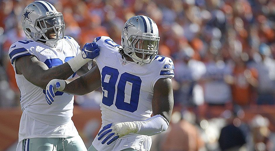 
                <strong>Demarcus Lawrence (Dallas Cowboys)</strong><br>
                Defensive End, 25 Jahre, 4. Saison - Beim 28:17 über die Kansas City Chiefs am vergangenen Wochenende blieb der Zweitrunden-Pick des Draft 2014 (re.) ohne Sack, steht damit bei 10,5. Allein drei Mal packte "Tank" beim 28:17 über die Arizona Cardinals in Woche drei erfolgreich zu. Seine weiiteren Werte: drei Forced Fumbles und 31 Tackles.
              