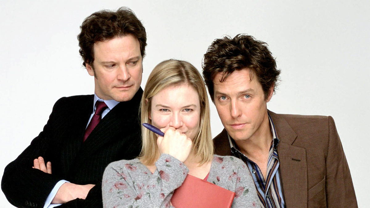 Bridget Jones (Renée Zellweger) steht in "Bridget Jones – Am Rande des Wahnsinns" erneut zwischen ihrem Traummann Mark Darcy (Colin Firth, l.) und ihrem Ex-Lover Daniel Cleaver (Hugh Grant, r.).