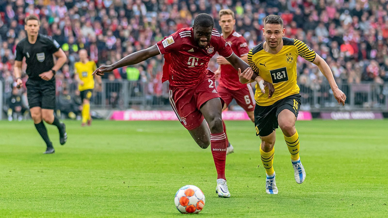 
                <strong>Dayot Upamecano</strong><br>
                Hält die Abwehr zunächst zusammen ohne die ganz großen Probleme, da vom BVB sehr wenig kommt. Kann sich aber auch nicht wirklich auszeichnen, insbesondere da Erling Haaland ihm mit fortschreitender Dauer zusehends Probleme bereitet. ran-Note: 5
              