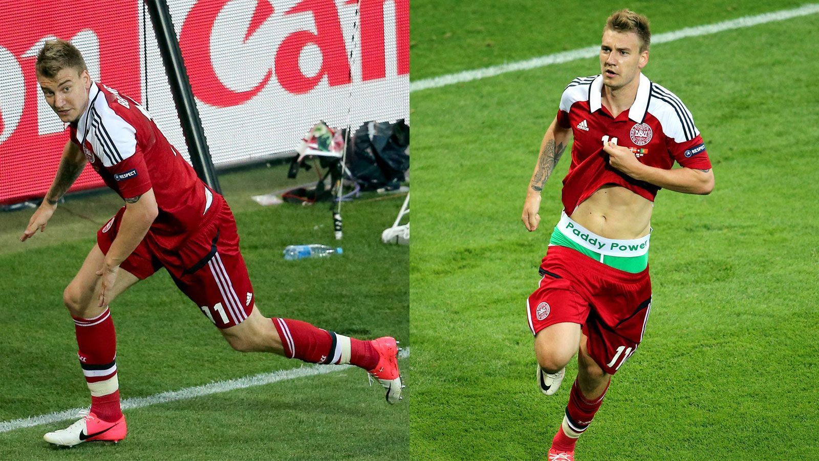 
                <strong>"Unerlaubte Schleichwerbung" bei der EM 2012</strong><br>
                Juni 2012: Nach einem Treffer bei der Europameisterschaft gegen Portugal zeigt Bendtner seine Unterhose, die den Namen eines irischen Wettanbieters trägt. "Unerlaubte Schleichwerbung!", schimpft die UEFA. Der Däne wird für ein Spiel gesperrt und mit einer Geldstrafe von 100.000 Euro belegt.
              