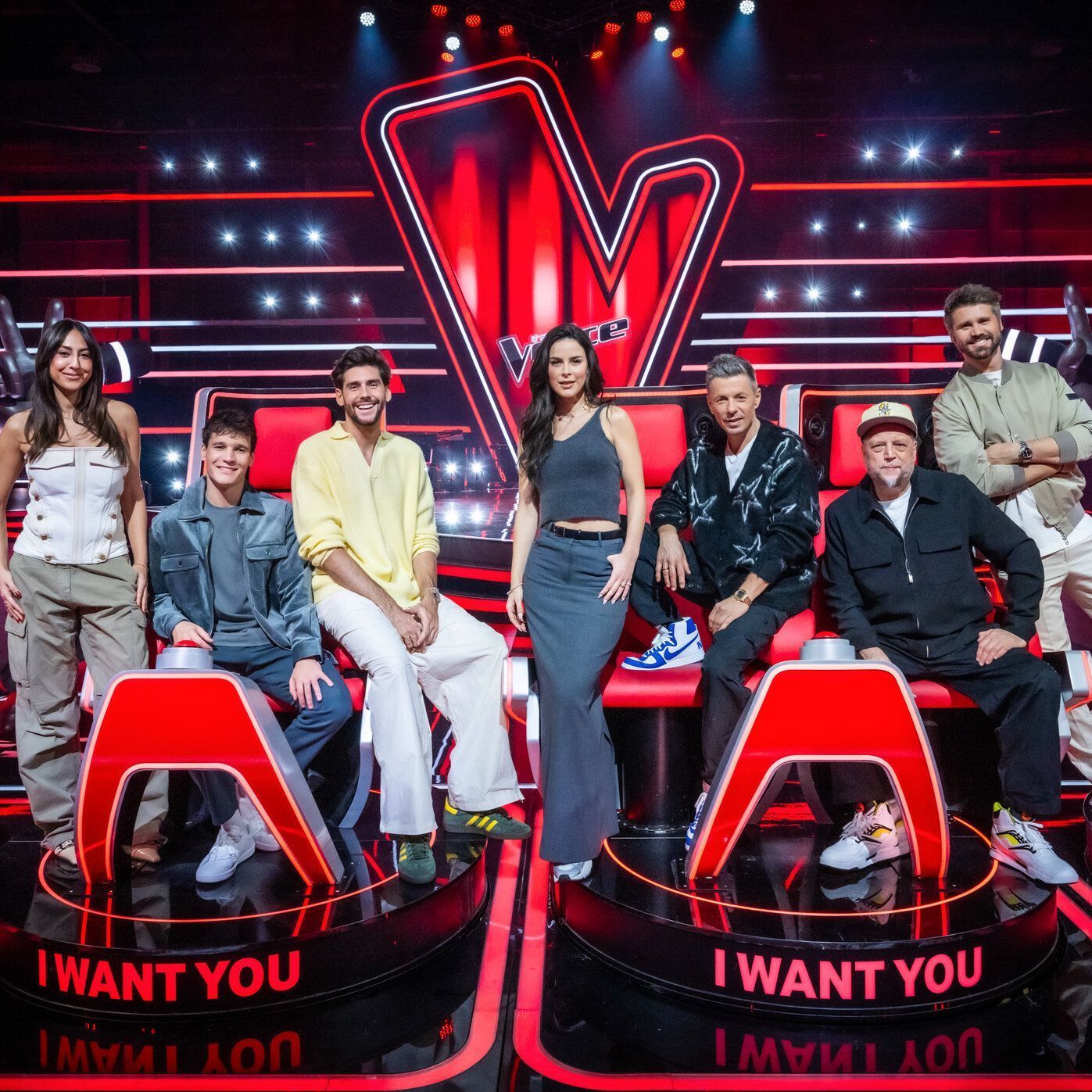 Melissa Khalaj, Wincent Weiss, Alvaro Soler, Lena, Michi Beck, Smudo und Thore Schölermann im "The Voice Kids"-Studio