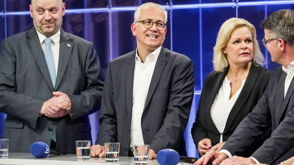 Die Spitzenkandidat:innen bei einer TV-Runde nach der Hessen-Wahl