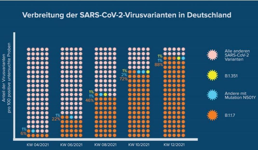 Die Grafik stammt aus dem Bericht des RKIs zu Virus-Varianten von SARS-CoV-2 in Deutschland vom 31.03.2021