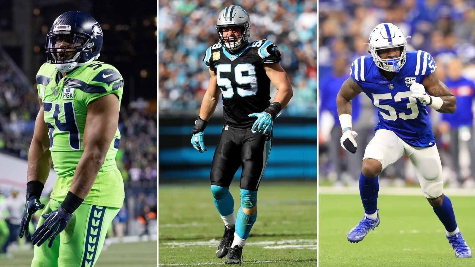 
                <strong>Linebackers</strong><br>
                First Team: Bobby Wagner (Seattle Seahawks), Luke Kuechly (Carolina Panthers), Darius Leonard (Indianapolis Colts)Second Team: Von Miller (Denver Broncos), C.J. Mosley (Baltimore Ravens), Leighton Vander Esch (Dallas Cowboys)
              
