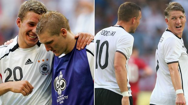 
                <strong>Lukas Podolski und Bastian Schweinsteiger (2006 - 2016)</strong><br>
                Randnotiz: Lukas Podolski und Bastian Schweinsteiger (2006 - 2016). Die beiden Stars des DFB-Teams sind noch die einzigen verbliebenen Spieler aus dem 06er-Kader. Im EM-Viertelfinale werden wohl beide auf der Bank sitzen.
              