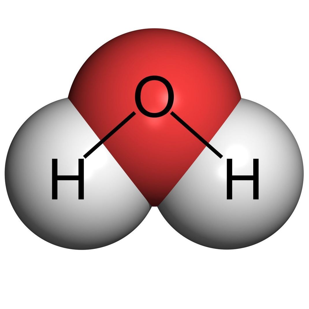 Diese Grafik kennst du vielleicht noch aus dem Chemie-Unterricht: Sie zeigt die chemische Verbindung eines Wassermoleküls aus zwei Wasserstoff-Atomen und einem Sauerstoff-Atom.