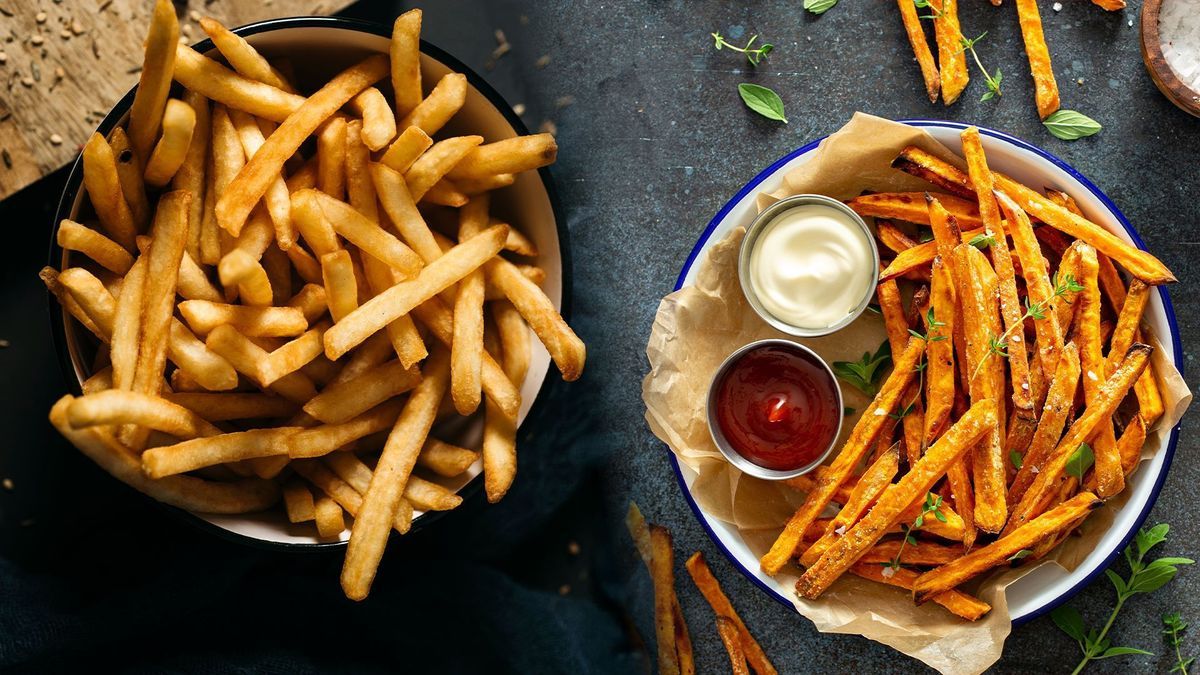 Knusprige Kartoffel und Süßkartoffel-Pommes