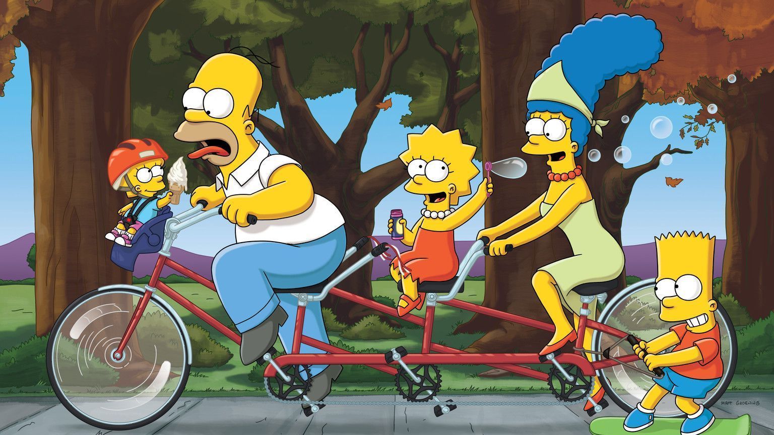 (23. Staffel) - Eine etwas ungewöhnliche Familie: Maggie (l.), Marge (2.v.r.), Homer (2.v.l.), Bart (r.) und Lisa Simpson (M.) ...