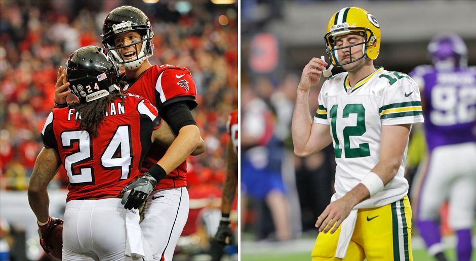 
                <strong>Ryan vs. Rodgers - NFC Championship Game</strong><br>
                Im NFC Championship Game zwischen den Atlanta Falcons und den Green Bay Packers (am 22. Januar ab 20:15 live auf P7 MAXX und ab 22:30 Uhr live in SAT.1) treffen mit Matt Ryan und Aaron Rodgers zwei Ausnahme-Quarterbacks aufeinander. Dass die Packers um den Einzug in den Super Bowl spielen, grenzt angesichts ihrer 4-6-Bilanz nach Week 11 der Regular Season fast an ein Wunder. Doch einer sagte schon damals, dass sein Team "immer noch alle Spiele gewinnen" könne ... 
              