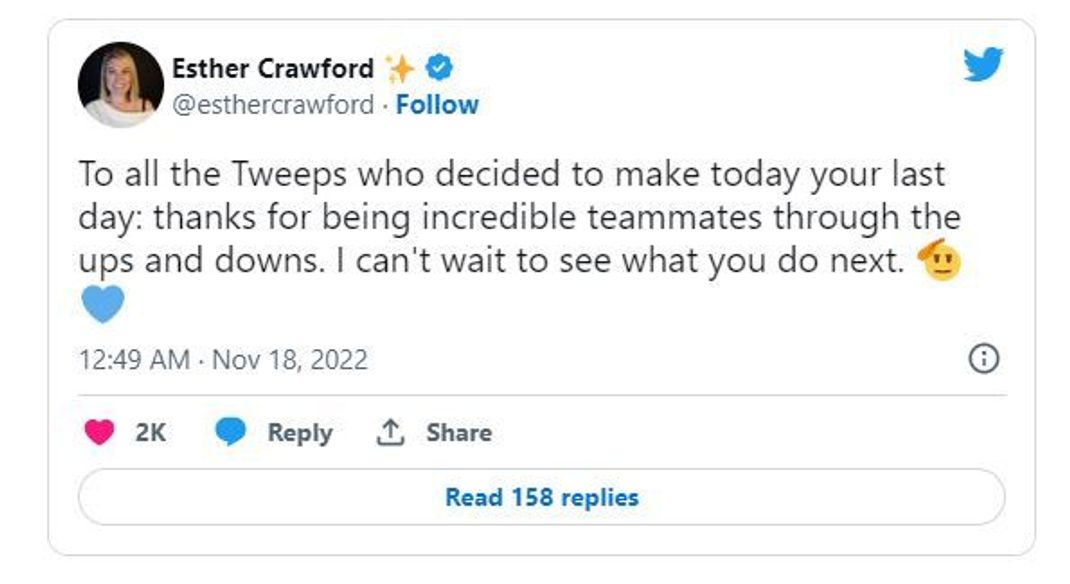 Der Tweet von Esther Crawford