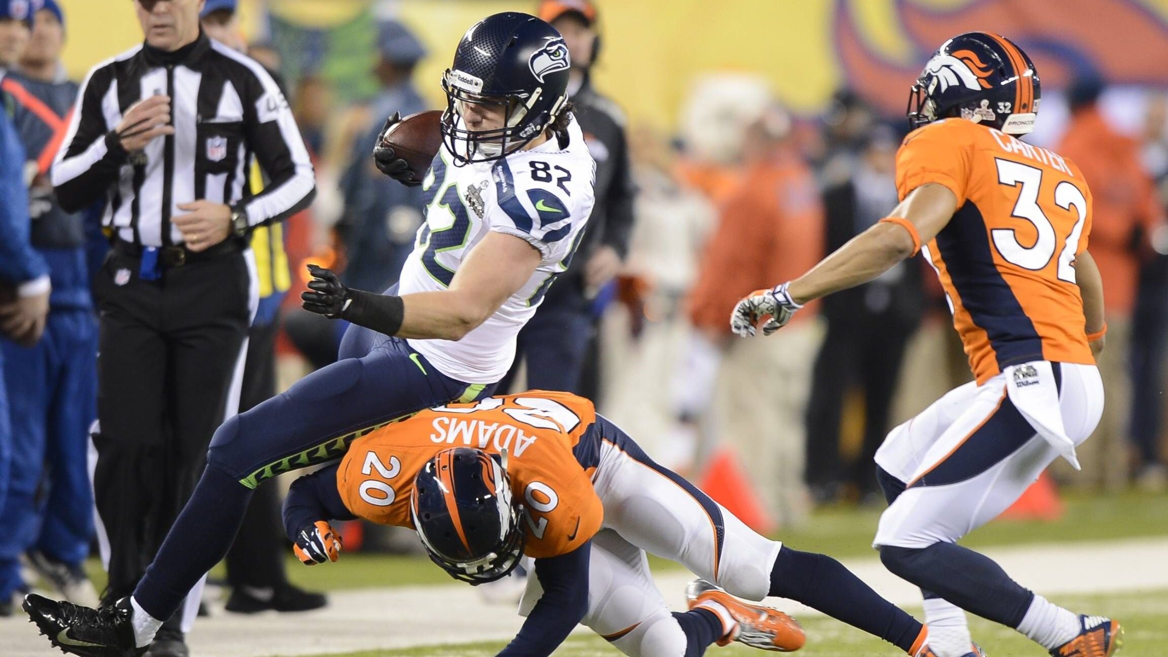 <strong>Super Bowl XLVIII (02.02.2014)</strong><br>Ergebnis: Seattle Seahawks 43:8 Denver Broncos<br>Rematch: Week 3 (21.09.2014)<br>Rematch-Ergebnis: Denver Broncos 20:26 Seattle Seahawks (nach Overtime)