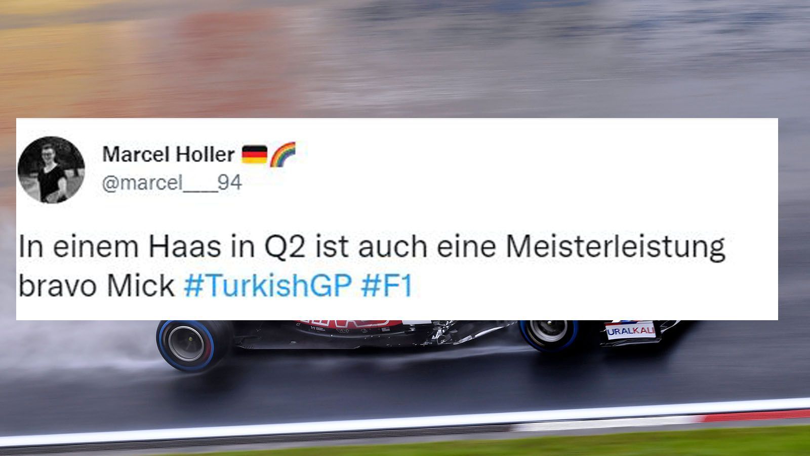 
                <strong>Die Netzreaktionen zum Türkei-Qualifying</strong><br>
                Mick Schumacher schafft es erstmals in dieser Saison in den zweiten Qualifyingabschnitt mit dem deutlichen unterlegenen Haas-Boliden. Dieser User spricht daher von einer "Meisterleistung" des jungen Deutschen. 
              