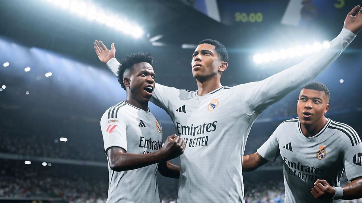 Natürlich auch in EA FC 25 spielbar: Real Madrid um die Weltstars Vini Jr., Jude Bellingham und Kylian Mbappe.