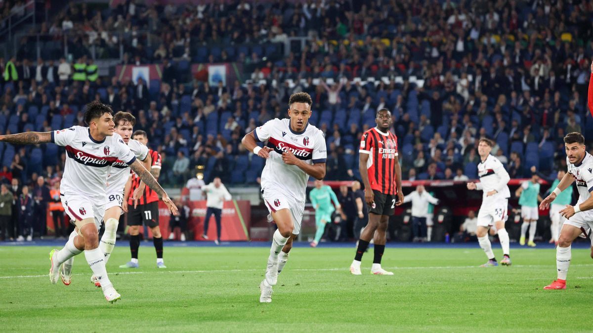 Football match Bologna vs Milan During the football match of 04 24 2025, valid for the Coppa Italia Frecciarossa 2024-2025 Final at the Stadio Olimpico in Rome between FC Bologna FC Milan In the ph...