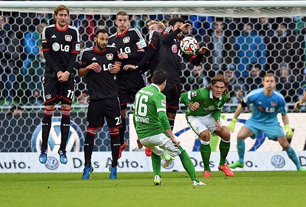 
                <strong>Junuzovic erklärt sein Freistoß-Geheimnis</strong><br>
                Der österreichische Kunstschütze läuft in den meisten Fällen seitlich an und versucht, den Ball mit der Innenseite zu treffen. Wie hier erkennbar, gibt der 27-Jährige dem runden Leder noch ordentlich Effet und Schärfe mit.
              