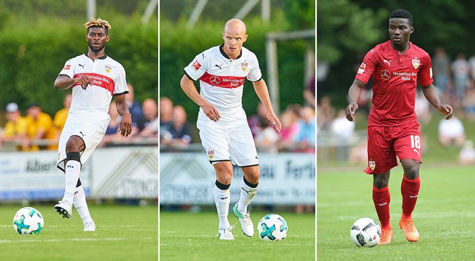 
                <strong>VfB Stuttgart</strong><br>
                Jerome Onguene (l.) spielte beim VfB bisher nur in der zweiten Mannschaft. Sein Talent ist unbestreitbar, doch seine Fehleranfälligkeit nach wie vor zu hoch. Er soll höchstwahrscheinlich ein Jahr verliehen werden, um Spielpraxis zu sammeln. Ähnlich sieht die Situation bei Hans Nunoo Sarpei (r.), dem Neffen von Hans Sarpei aus. Er absolvierte bereits ein Probetraining bei VVV Venlo und soll ebenfalls verliehen werden. Da der VfB im Mittelfeld vielseitig besetzt ist, könnten die Schwaben nach Möglichkeit noch Tobias Werner (M.) abgeben. Der 32-Jährige konnte sich nach seinem Wechsel im vergangenen Sommer nie in Stuttgart durchsetzen. 
              