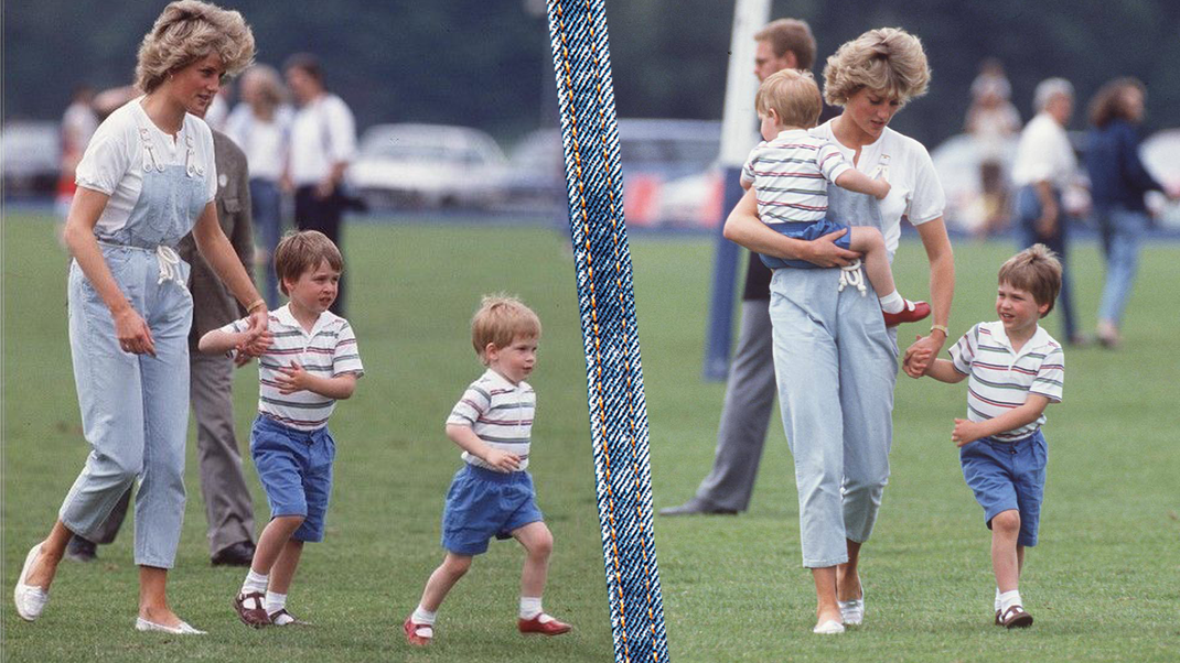 Lady Di mit ihren zwei Kindern William und Harry - die Latzhose ist auch heute noch im Trend!