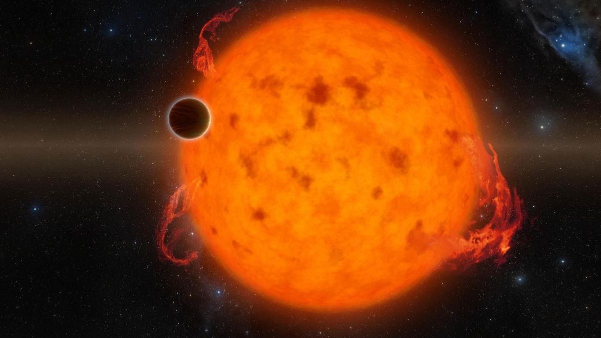 Auf dieser Abbildung K2-33b zu sehen. Er ist einer der jüngsten Exoplaneten, die bisher mit dem Kepler-Weltraumteleskop der NASA entdeckt wurden.