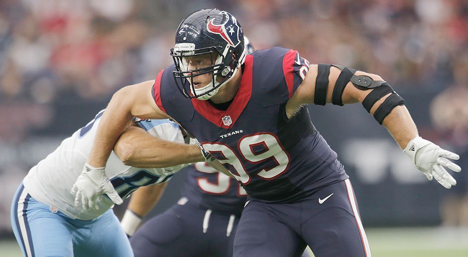 
                <strong>J.J. Watt</strong><br>
                Platz 9: J.J. Watt (Houston Texans). Keine Überraschung, J.J. Watt ist selbstverständlich auch in den Top 10 vertreten. Die "Sack machine" der Houston Texans sicherte sich im vergangenen Jahr erneut den "NFL Defensive Player of the Year Award".
              