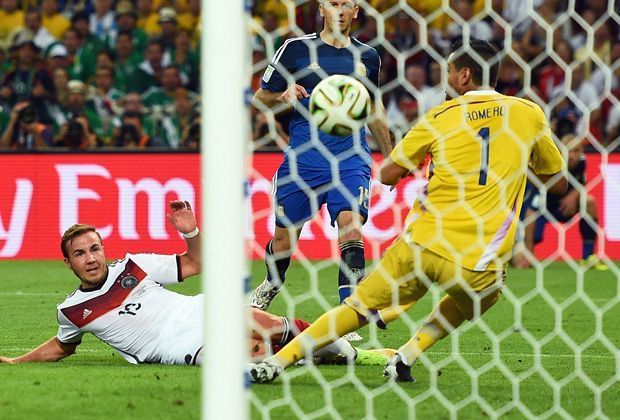 
                <strong>Das Tor zum Titel</strong><br>
                Rechtzeitig zum entscheidenden Moment ist Schweinsteiger wieder auf dem Platz. Die 113. Minute, Mario Götze, das Tor zum Titel!
              