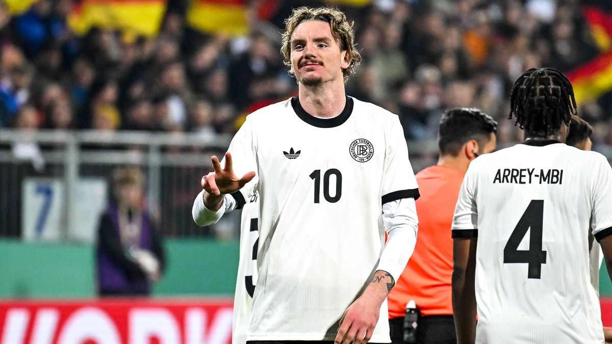 Nick Woltemade (Deutschland, 10) bejubelt das Tor zum 3:1, GER, Deutschland (GER) vs Spanien (ESP), Fussball, Laenderspiel U21, U 21 25.03.2025. GER, Deutschland (GER) vs Spanien (ESP), Fussball, L...