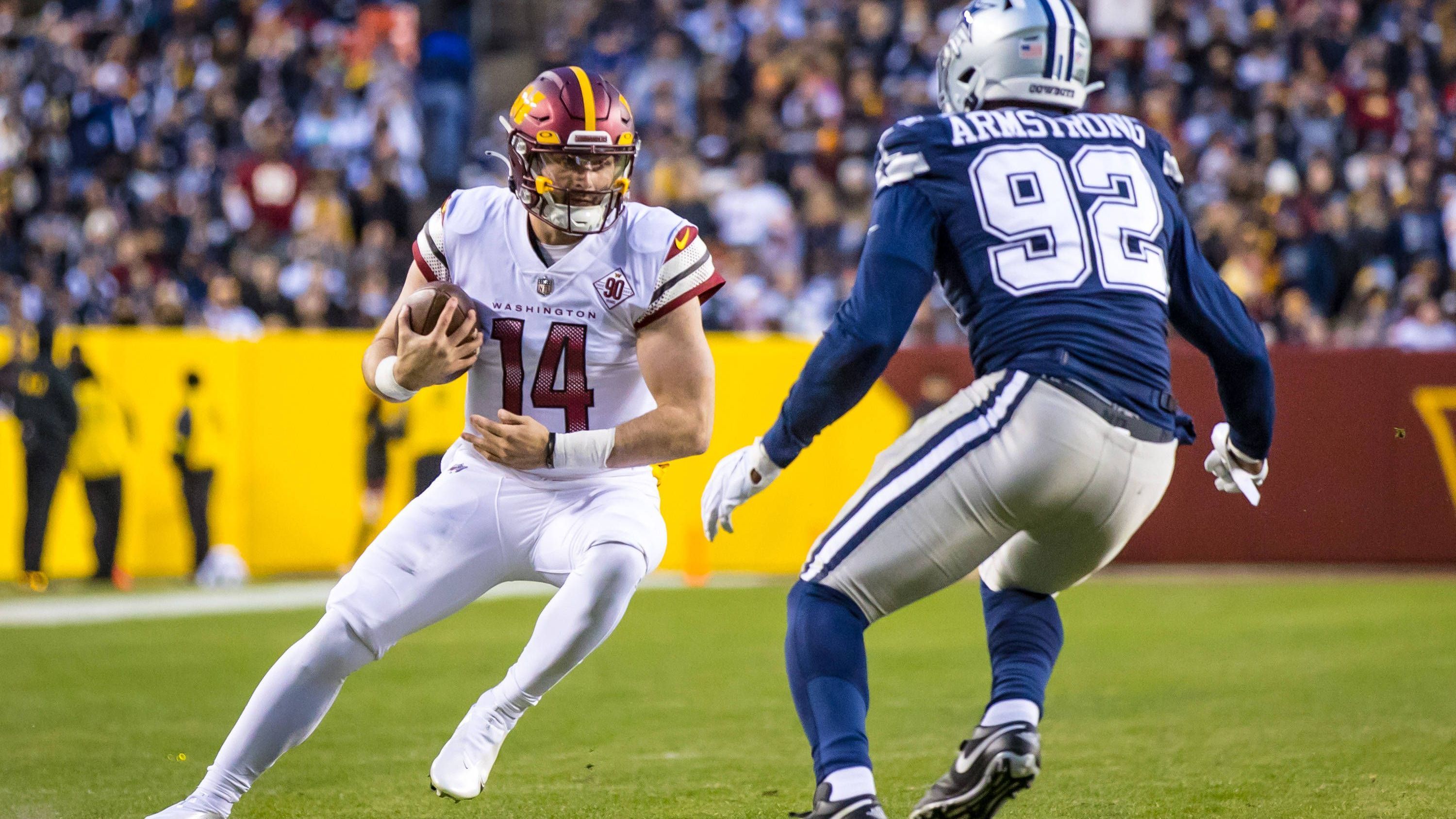 <strong>Platz 14: Sam Howell (Washington Commanders)</strong><br>Erster NFL-Start: Week 18, 2022 vs. Dallas Cowboys<br>Statistiken: 11/19, 169 Yards, 1 TD, 1 INT<br>QBR: 83,0