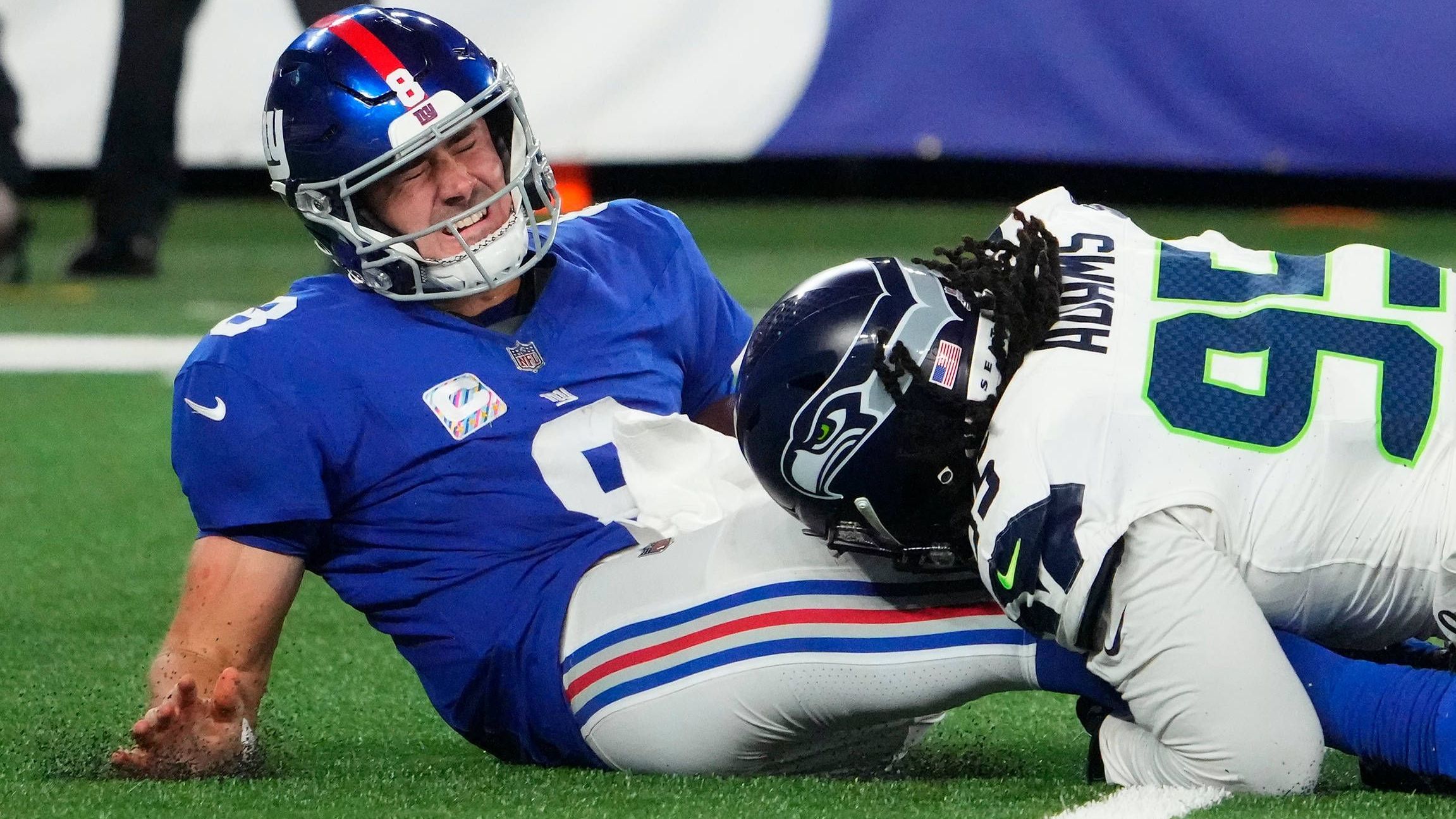 <strong>Platz 32: New York Giants</strong><br>Zugelassene Quarterback-Sacks 2023: 85