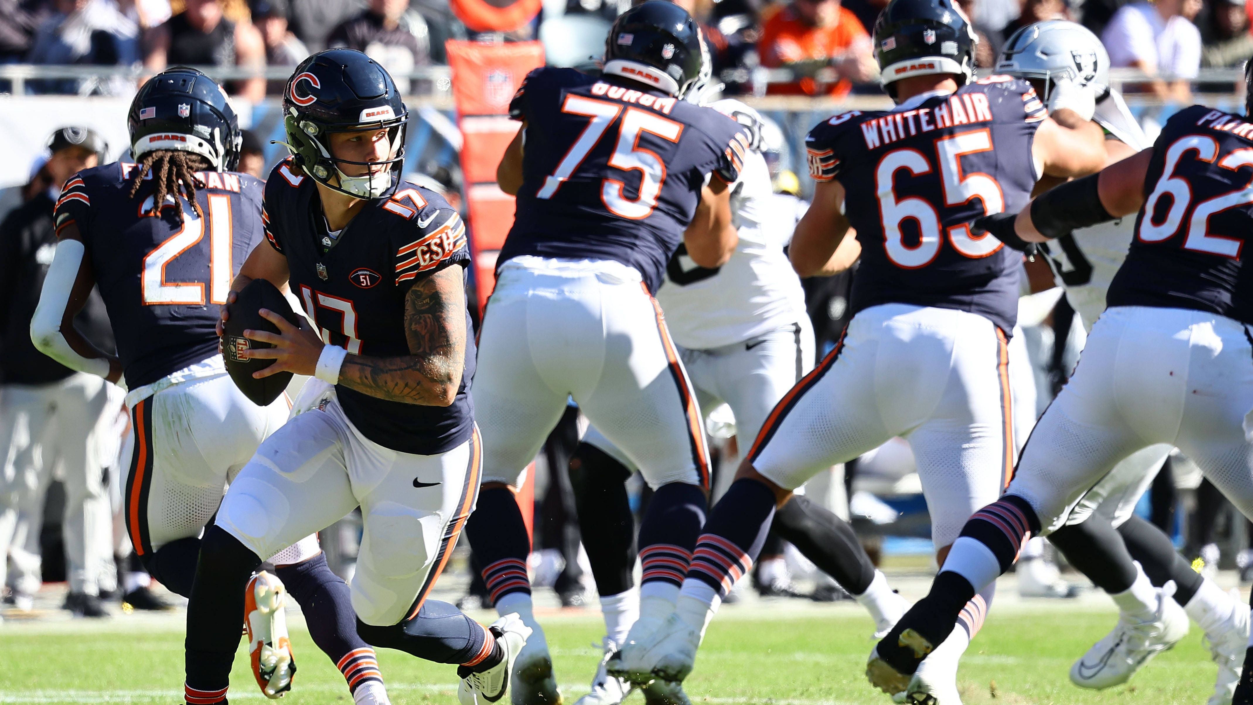 <strong>Platz 9 - geteilt: Tyson Bagent (Chicago Bears)</strong><br>Erster NFL-Start: Week 7, 2023 vs. Las Vegas Raiders<br>Statistiken: 21/29 162 Yards, 1 TD, 0 INT<br>QBR: 97,2