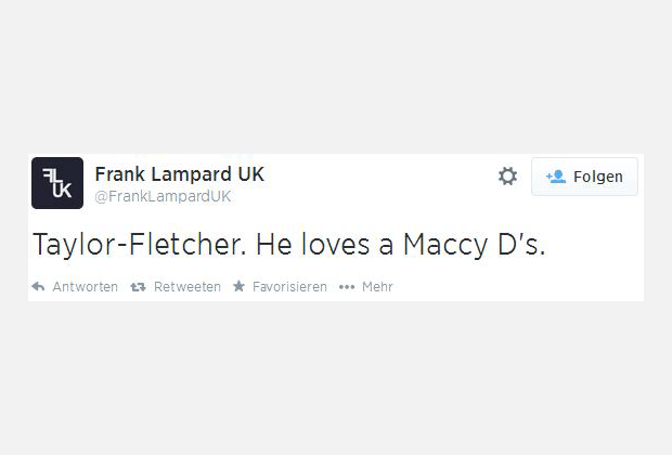 
                <strong>McDonald's</strong><br>
                "Taylor-Fletcher. Er liebt einen Maccy D's (ein umgangsprachlicher Begriff für McDonalds)."
              