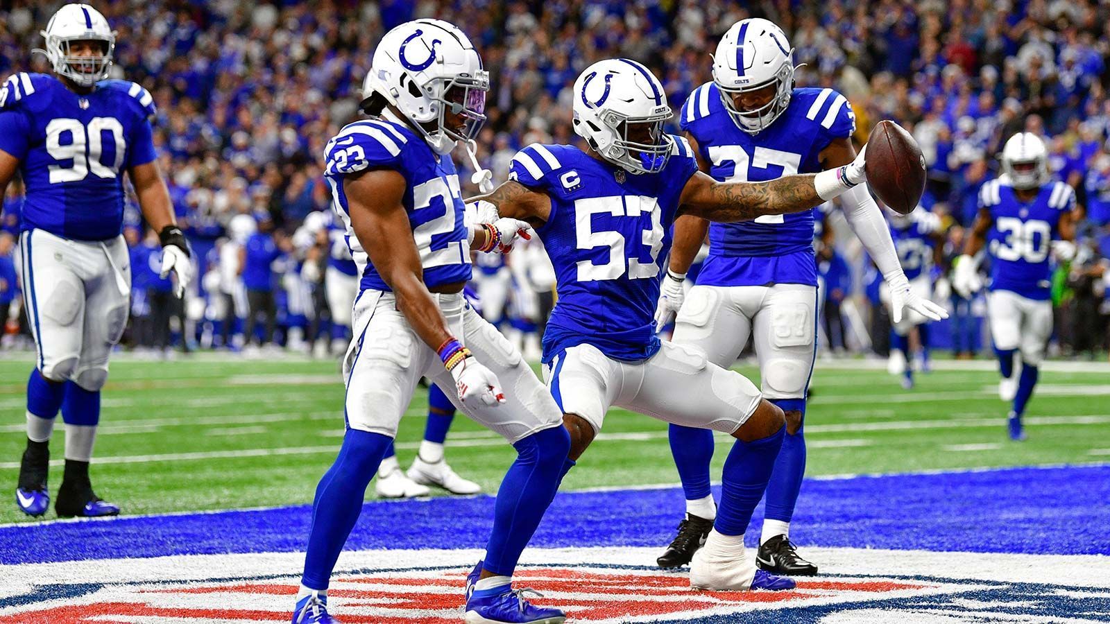 <strong>Indianapolis Colts</strong><br>
                • Jahre seit dem jüngsten Playoff-Sieg: 5<br>• Datum des jüngsten Playoff-Siegs: 05. Januar 2019<br>• Runde: Wild Card Round<br>• Gegner: Houston Texans (21:7)