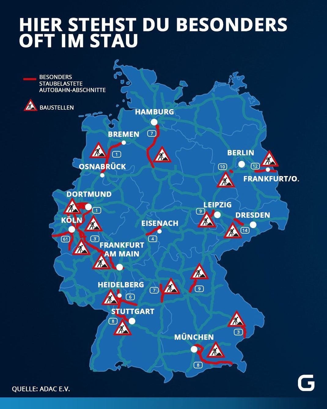 Staubilanz Deutschland 2022: Hier herrscht laut dem ADAC besonders oft Stau. 