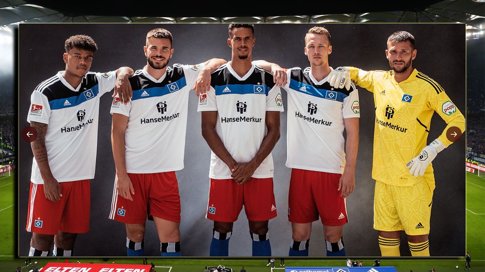 
                <strong>Platz 2: Hamburger SV</strong><br>
                Wir sind überrascht. Aber wir müssen den HSV loben. Das neue Heimtrikot ist einfach nur elegant. Die Farben der Nordmänner werden schön präsentiert und ist nicht "too much" wie es zum Beispiel bei Holstein Kiel der Fall war. Die Kombination mit der roten Hose gefällt ebenfalls. Super!
              