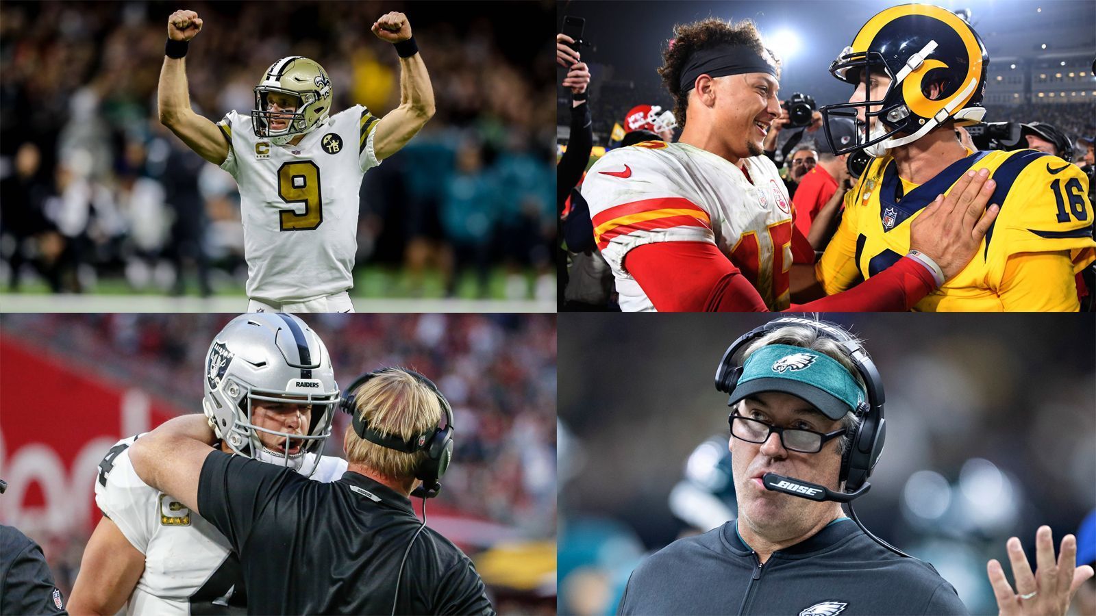 
                <strong>Die Gewinner und Verlierer von Week 11</strong><br>
                Ein ereignisreicher NFL-Spieltag liegt hinter uns: Die Rams und die Chiefs liefern sich eine der größten Offensiv-Schlachten der NFL-Geschichten, die Philadelphia Eagles kassieren die höchste Niederlage eines amtierenden Super-Bowl-Champions, Drew Brees zeigt ein weiteres Pass-Spektakel, und Derek Carr kennt offenbar die Regeln nicht. ran.de zeigt die Gewinner und Verlierer von Week 11.
              