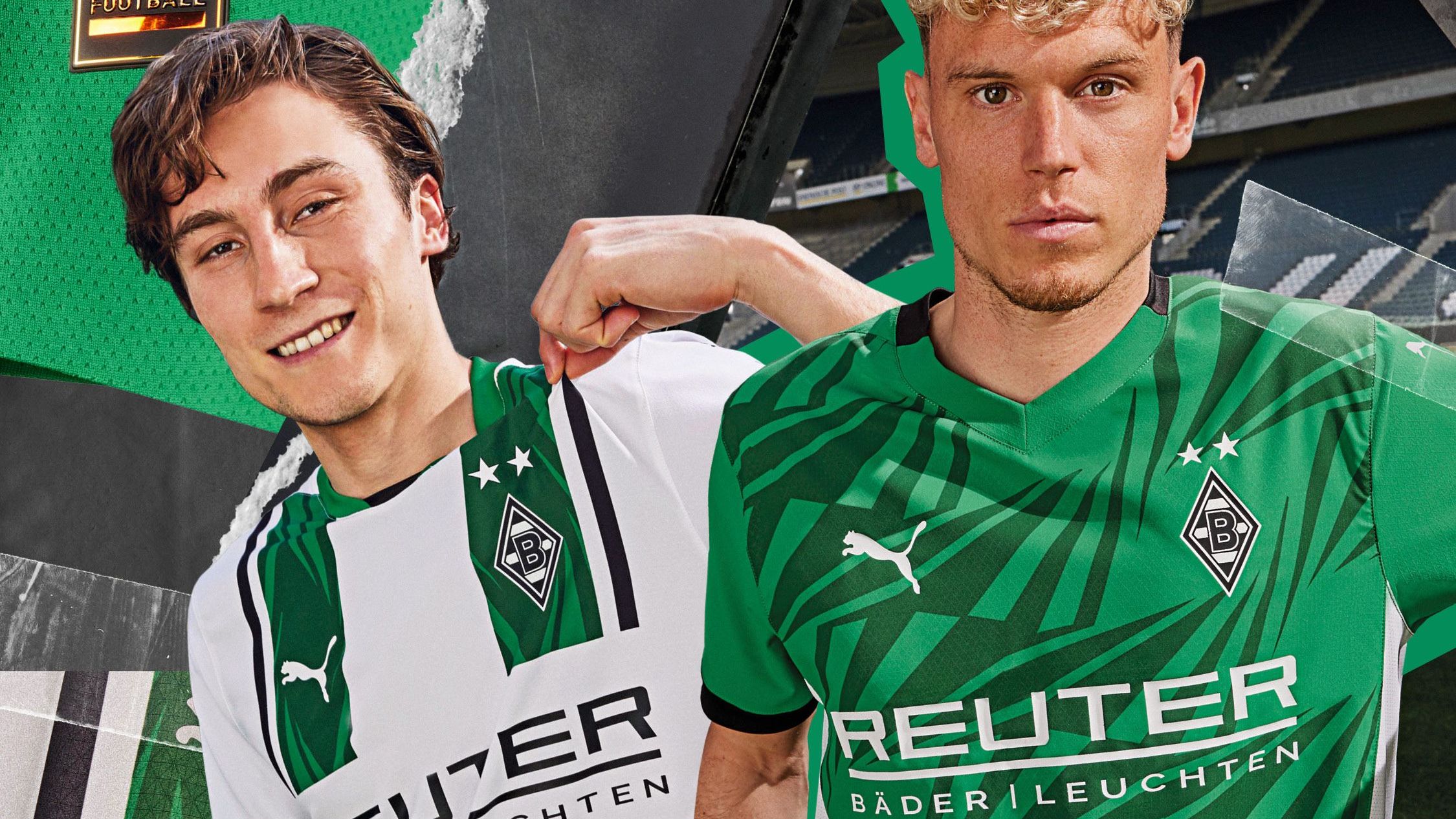 <strong>Borussia Mönchengladbach</strong><br>Auch die Borussia hat die neuen Trikots erstmals gezeigt. Das Design des Heimtrikots soll an Gladbachs Trikot der Saison 74/75 erinnern. Zum neuen Design kommt beim Klub vom Niederrhein auch ein neuer Sponsor. Vom Broker Flatex sind die Gladbacher zu Reuter gewechselt,&nbsp;einem Onlinehändler für Badprodukte.