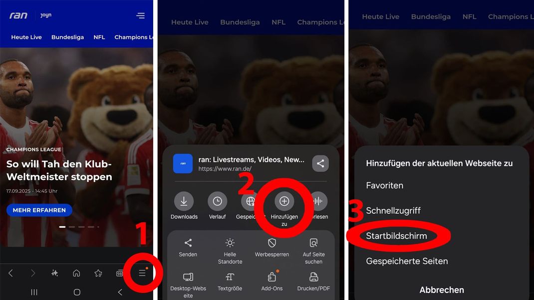 Android - so speicherst Du ran.de auf Deinem Startbildschirm 