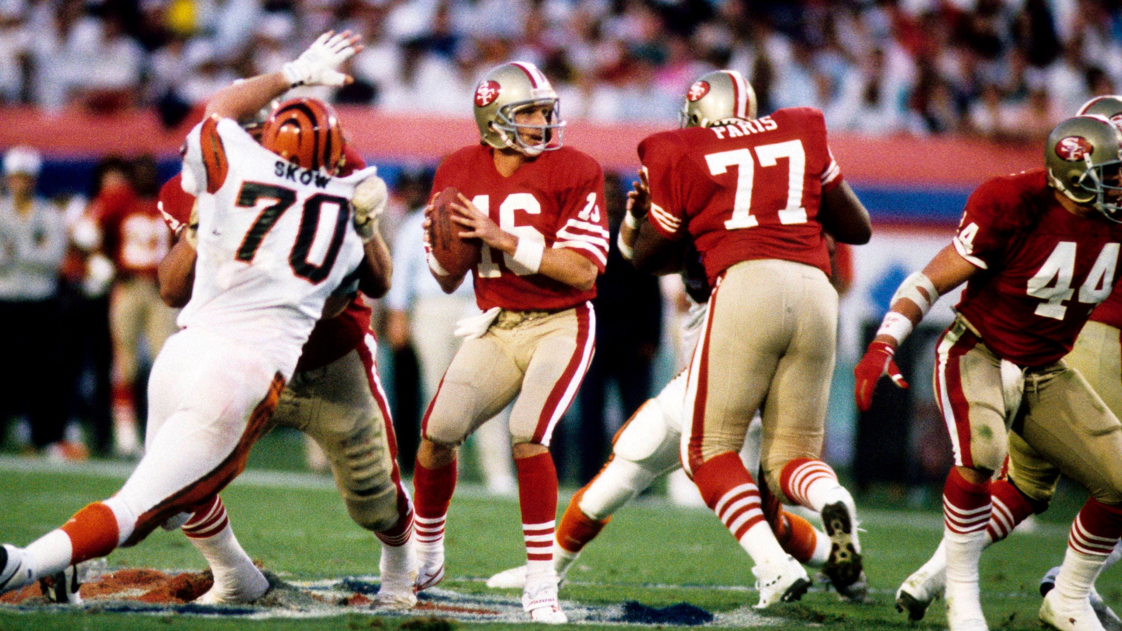 <strong>Platz 13: Joe Montana</strong>&nbsp;<strong>(San Francisco 49ers)</strong><br>Super Bowl XVI <br>Datum: 24. Januar 1982 <br>Ergebnis: San Francisco 49ers 26 - Cincinnati Bengals 21 <br>Alter: 25 Jahre, 7 Monate, 13 Tage