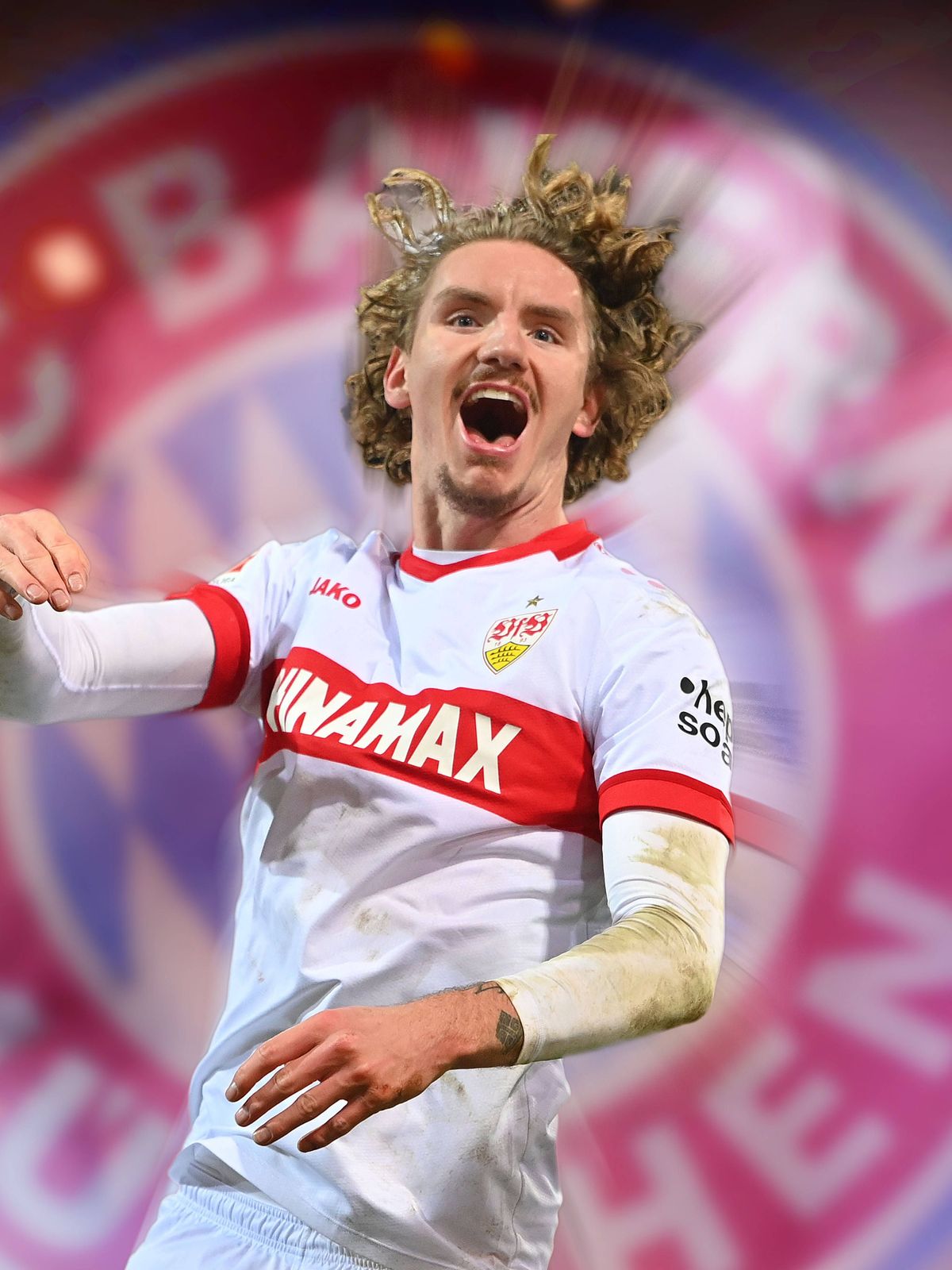 FOTOMONTAGE: Nick WOLTEMADE (VFB Stuttgart) wechselt angeblich zum FC Bayern Muenchen! ARCHIVFOTO. Jubel,Freude,Begeisterung, *** PHOTOMONTAGE Nick WOLTEMADE VFB Stuttgart allegedly moves to FC Bay...